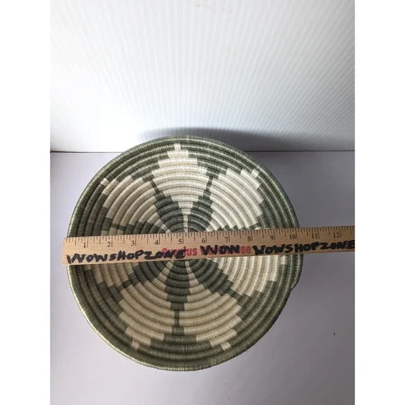 Coil African Basket Sisal  Maisha Hope Luck Bowl Wall Green Flower Handcrafted - Picture 4 of 7